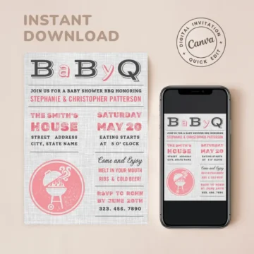 BBQ Pink Girl Baby Shower Invitation Templates Free Digital Invitations