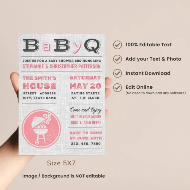 BBQ Pink Girl Baby Shower Invitation Templates Free Digital Invitations