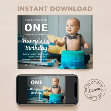 FREE Custom Photo Boy 1st Birthday Invitation Templates First Birthday Invites