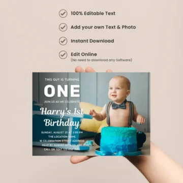 FREE Custom Photo 1st Birthday Invitation Templates Boy First Birthday Invites