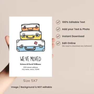 FREE Moving Announcement Funny Suitcase We’ve Moved Card Templates