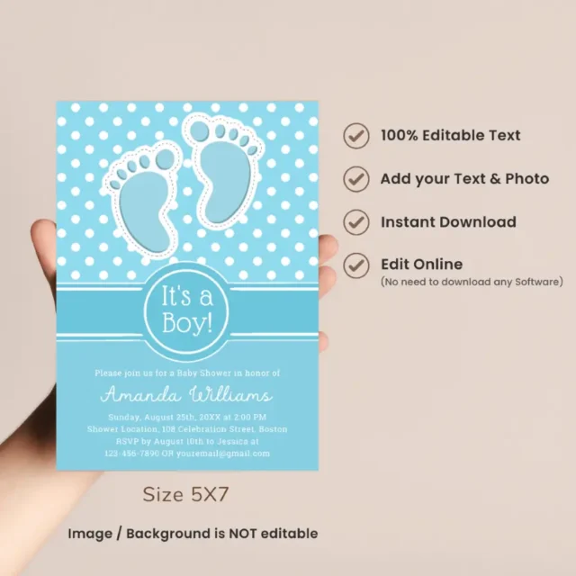 Boy Baby Shower Invitation Templates Blue Baby Footprints Invites