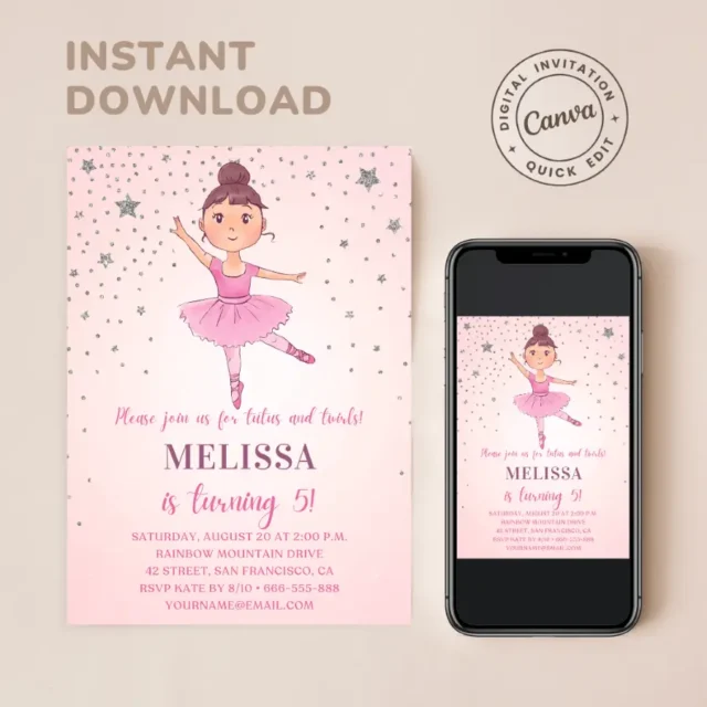 FREE Ballerina Birthday Invitation Templates Pink Tutu Girl Birthday Invites