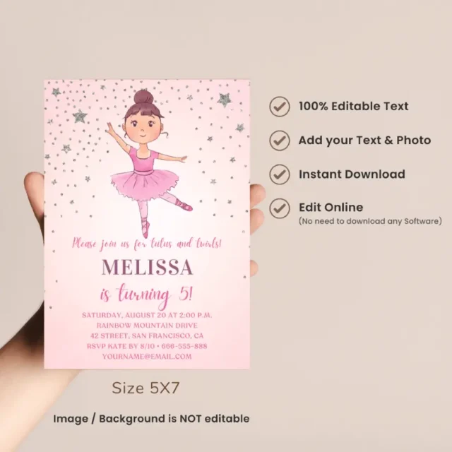 FREE Ballerina Birthday Invitation Templates Pink Tutu Girl Birthday Invites