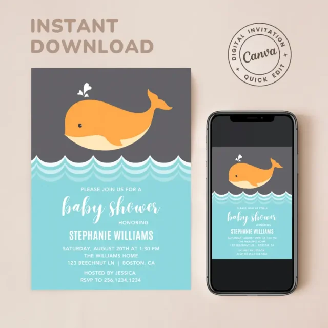 FREE Whale Baby Shower Invitation Templates