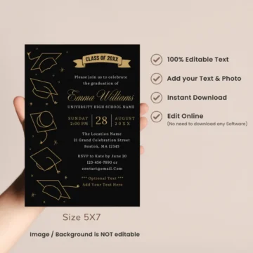 Modern Black Graduation Invitation Templates Class of 2024 Digital Invitations