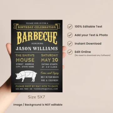 Black Barbecue Birthday Party Invitation Templates BBQ Birthday Invites - FREE