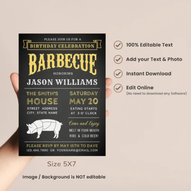 Black Barbecue Birthday Party Invitation Templates BBQ Birthday Invites - FREE