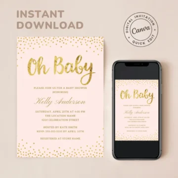 Oh Baby Pink Gold Baby Shower Invitation Templates