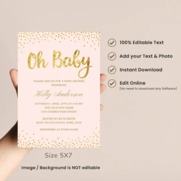 Oh Baby Pink Gold Baby Shower Invitation Templates