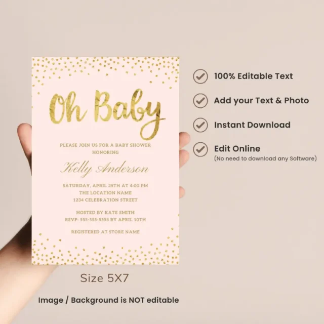 Oh Baby Pink Gold Baby Shower Invitation Templates