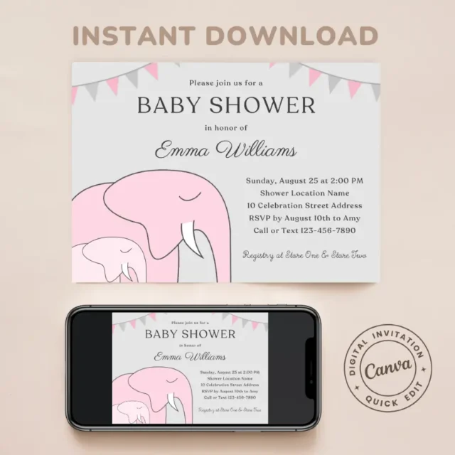 Pink Elephant Baby Shower Invitation Templates Girl Baby Shower Invites