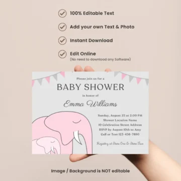 Pink Elephant Baby Shower Invitation Templates Girl Baby Shower Invites