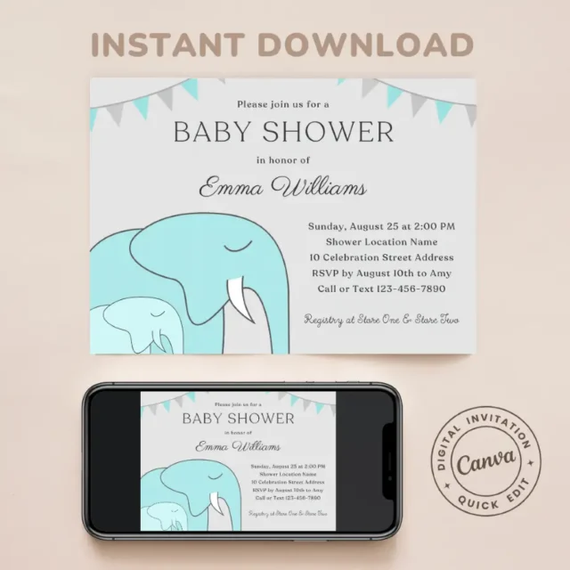 FREE Elephant Baby Shower Invitation Templates Boy Baby Shower Invites