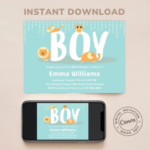 FREE Boy Baby Shower Invitation Templates Animals Baby Shower Invites