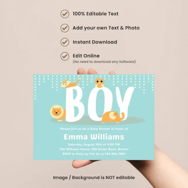 FREE Boy Baby Shower Invitation Templates Animals Baby Shower Invites