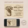 FREE Country Mason Jar Rustic Bridal Shower Invitation Templates
