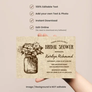 FREE Country Mason Jar Rustic Bridal Shower Invitation Templates